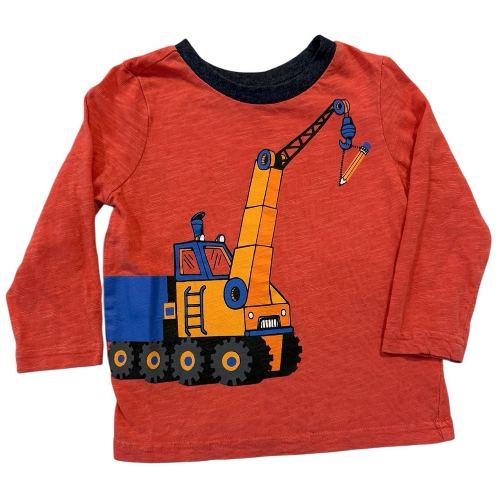 Beebay Boys 2T Long Sleeve Construction Truck Graphic Tee Red Cotton Shirt - Picture 2 of 6